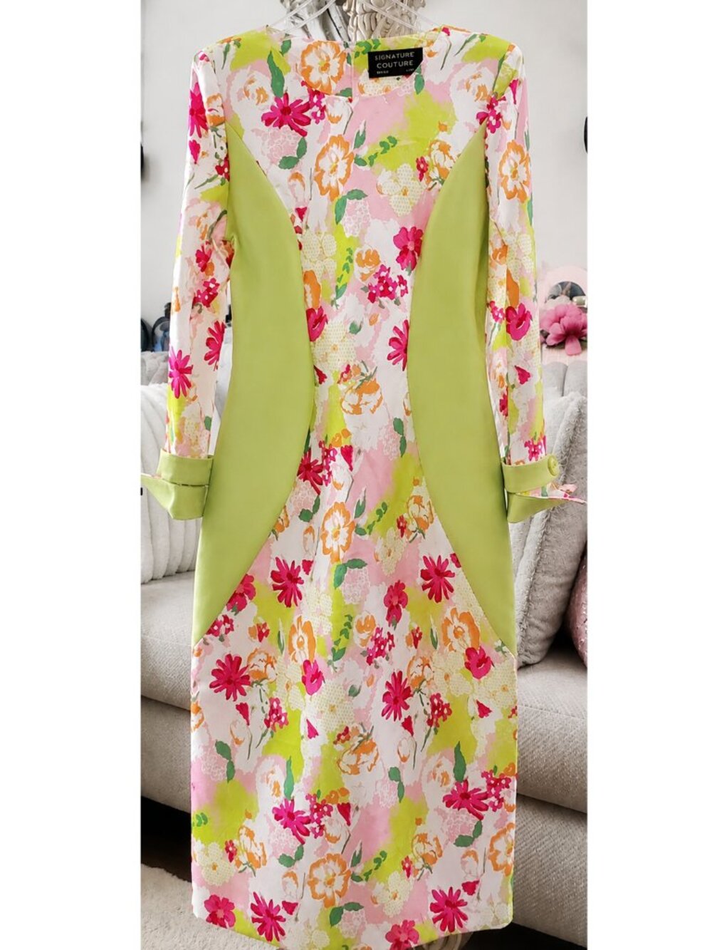 Lily & Taylor Couture Flower & Lime Grn Dress
